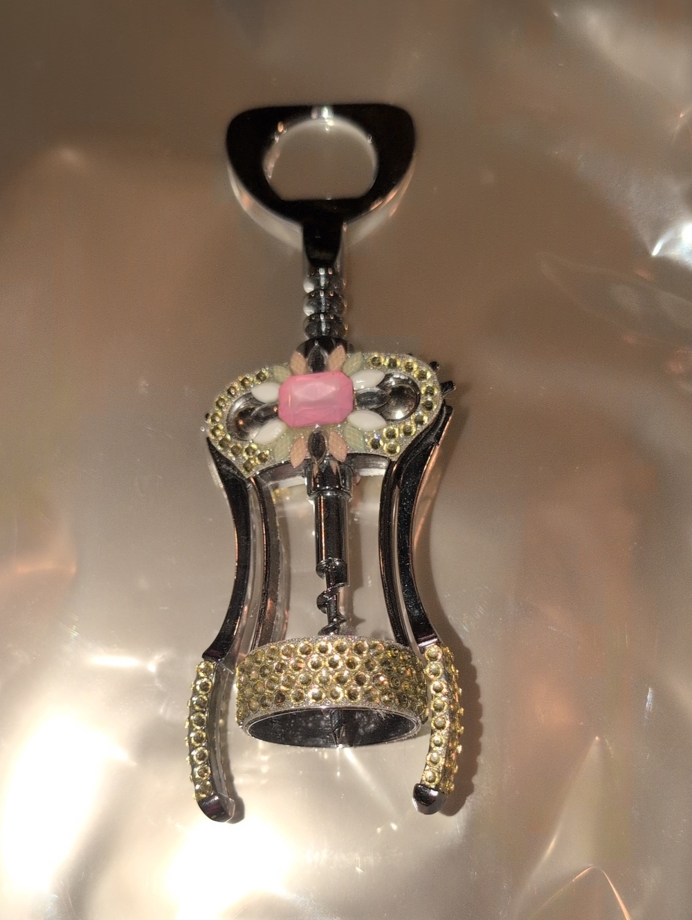 Embellished Winged Corkscrew with Pink Crystal Accent